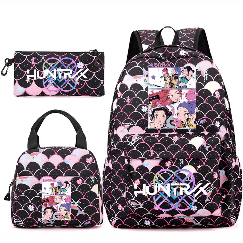 3Pcs/set Anime Kpop Printed Backpack Handbag Pencil Case for Teenger Student Girl Boy Schoolbag Kid Bookbag Large Capacity Travel Bag Gift