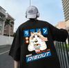 2026 Summer New Fashion Tshirt Pocket Black Cat Japanesestyle Graffiti Print Tshirt Unisex And Unisex Pure Cotton Breathable Top