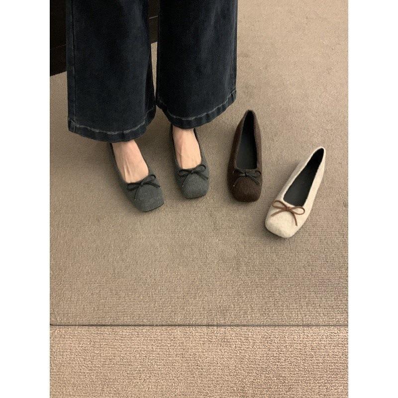 Gentle fairy wind bow shallow mouth single shoes autumn new ballet shoes soft-soled beanie shoes flat-soled ladyshoes