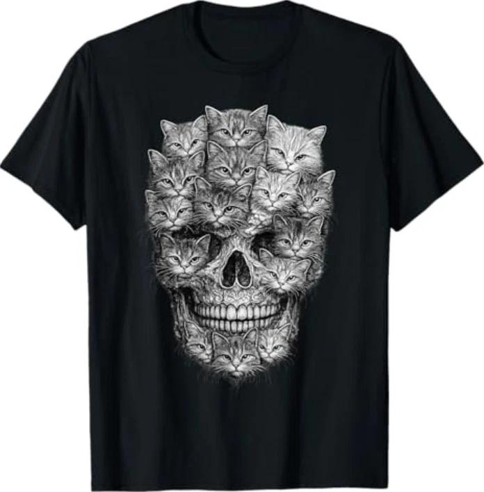 Cat Skull Made Of Cats Gothic Kitty Skeleton Dark Aesthetic Tshirt S