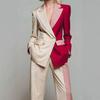 Completo Donna Splicing Design 2 Pezzi Giacca Pantalone Revers a Punta Pendolare Ufficio Palcoscenico Occasione Formale