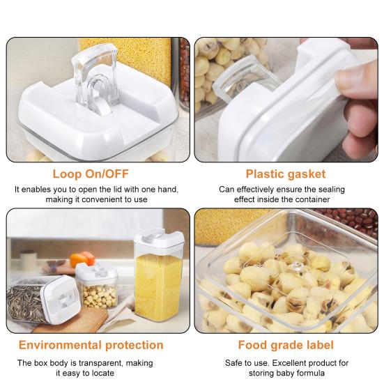 6Pcs Sealed Tank Food Storage Containers Set BPA Free Transparent Dustproof Large Capacity Stackable Airtight Cereal Containers
