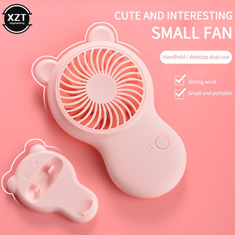 Cartoon Mini Handheld Fan USB Rechargeable Hand Held Small Pocket Fan Portable Desktop Air Cooler Outdoor Travel Cooling Fans