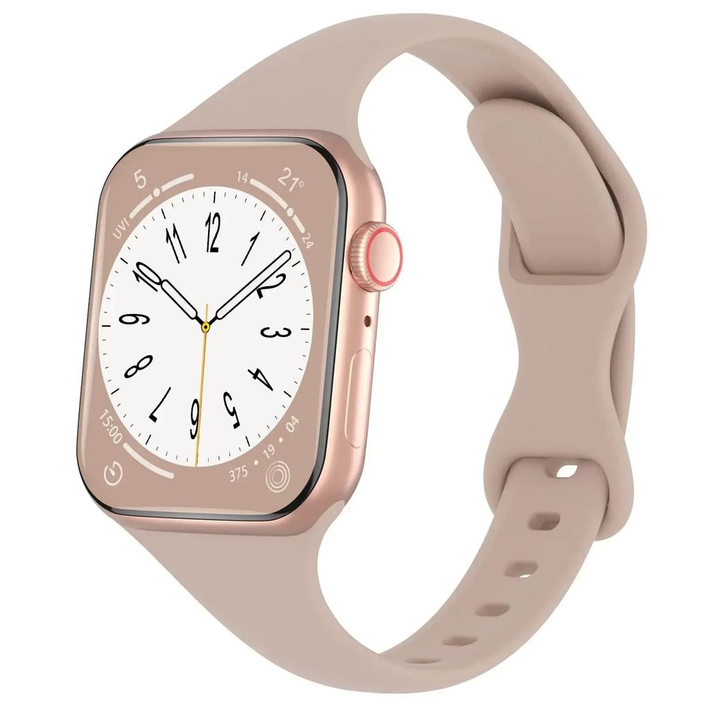Dünnes Silikonarmband für Apple Watch 40 mm 44 mm 45 mm 41 mm 38 mm 42 mm, einfarbiges Armband für IWatch Serie 1 2 3 4 5 6 SE 7