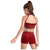 Dívčí gymnastický taneční set Bez rukávů Křížení vpředu Třpytivý crop top s kamínky Elastické šortky v pase
