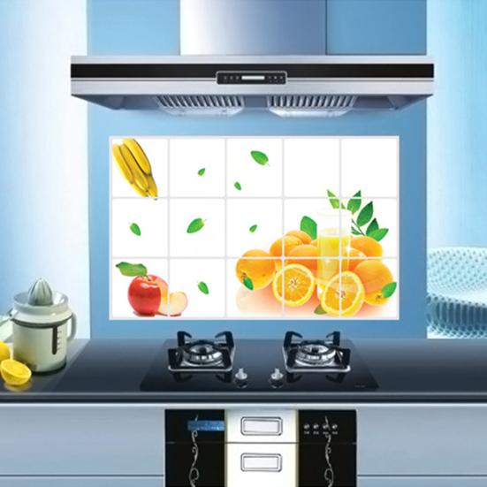 Oil-proof Kitchen Wall Sticker Orange Fruit Self-adhesive Waterproof Heat Resistant Bathroom Kitchen Wall Art Decal Decoration