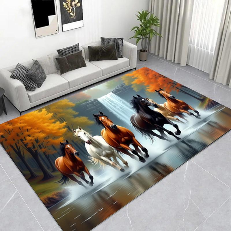 Vintage Steam Locomotive Area Rug, Retro Train Landscape Living Room Carpet, Non-Slip Mat for Train Enthusiasts