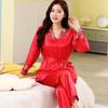 New Ice Silk Pajamas Female Spring and Autumn Long-sleeved Pants Suit Summer Simulation Silk Sexy Lace Ladies Homewear