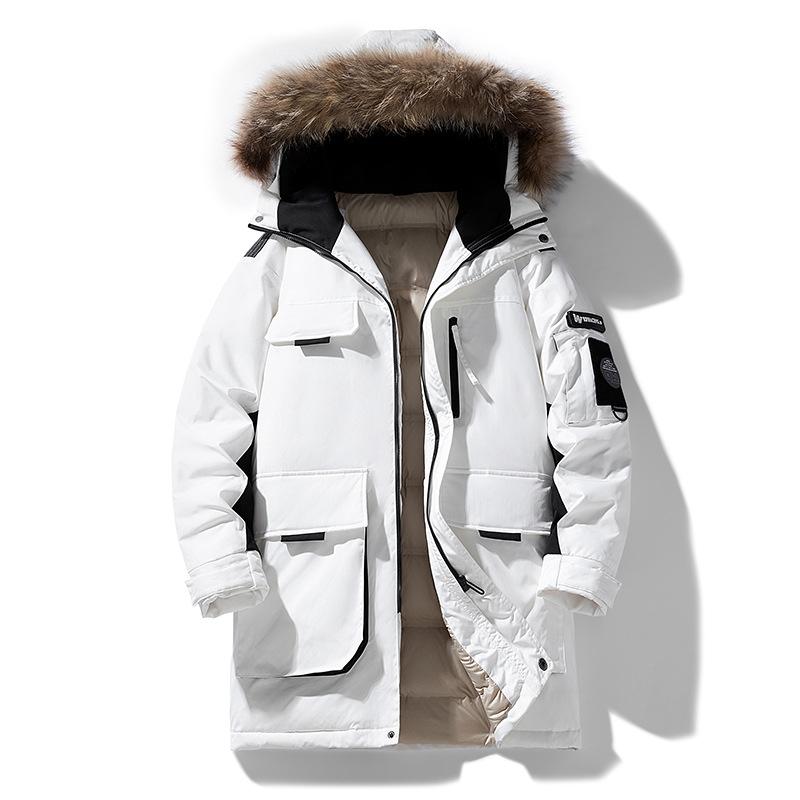 

Winter fur collar tooling down jacket hooded trendy fashion medium and long thickened warm couple green winter M