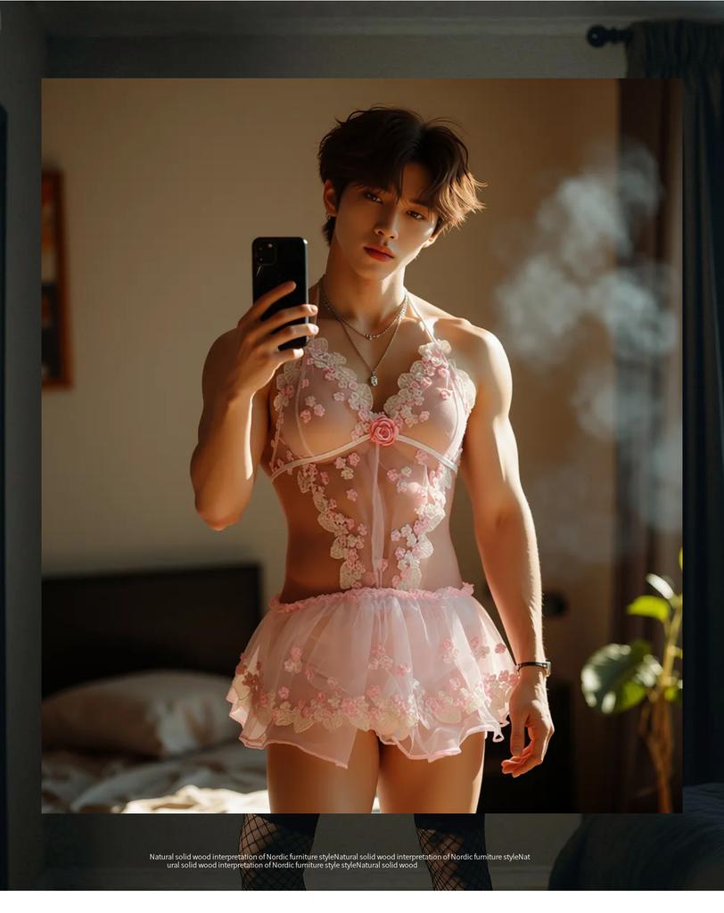 Men's Sexy Lingerie, Wedding Dress Slip, pink Pure Desire, Men's Erotic Lingerie