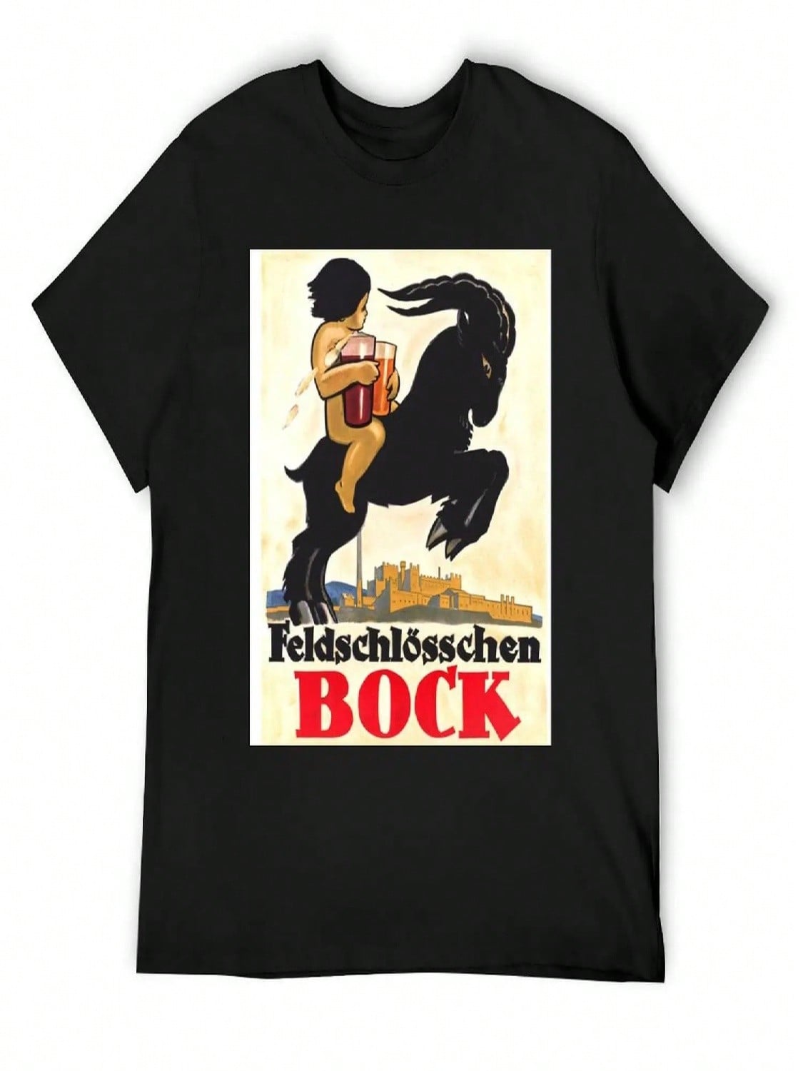 1910 Feldschl_sschen Bock Brewery Beer Advertising Poster T-Shirt Tees Boys Whites Plain Kawaii Clothes Plus Size unisex Clothing S разноцветный