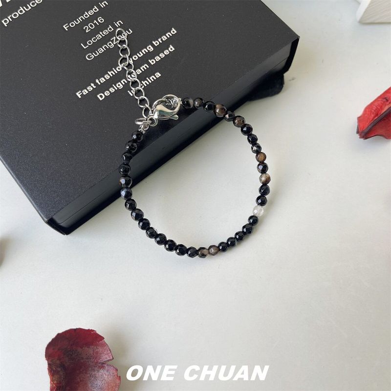 Niche Style Original Patchwork Agate Girls  Clavicle Chain Beaded Black Agate Bracelet 17+ 5cm