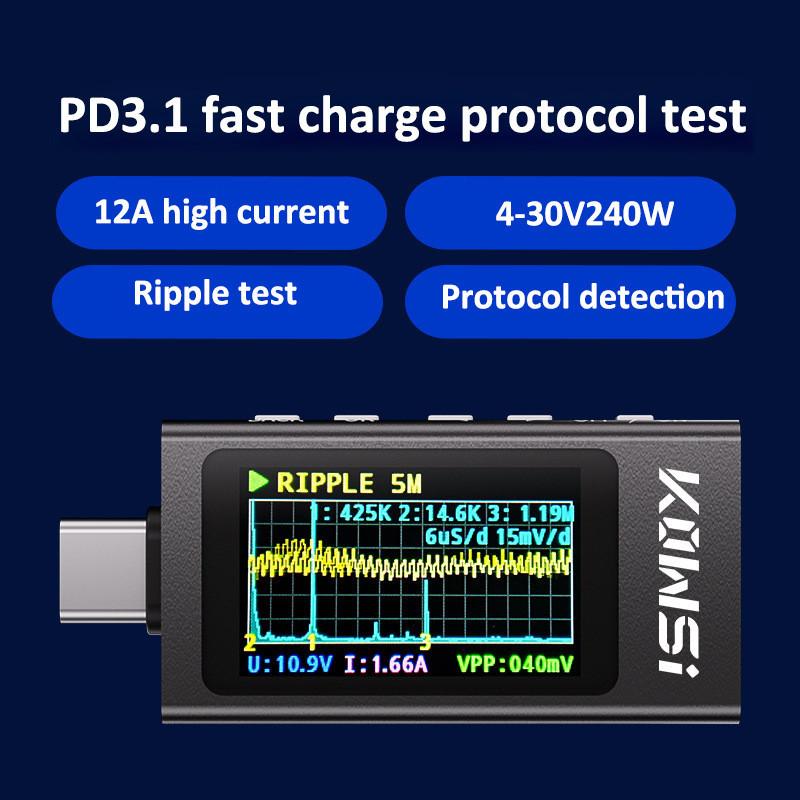 KWS-X1 Digital Voltmeter 3.3-36V 0-12A Type-C Current Voltage Monitor 240W USB Tester Fast Charging Trigger Meter HD IPS Display