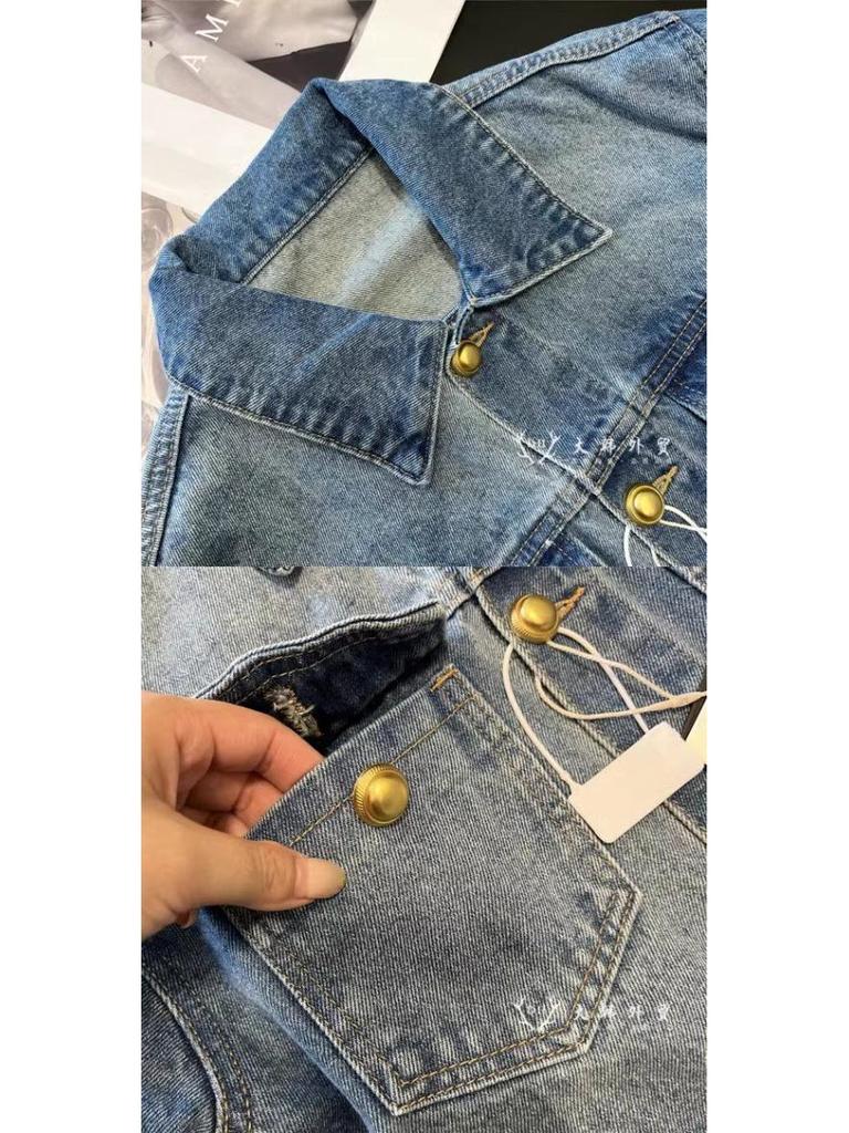 Veste en jean délavé style rétro Hong Kong pour femme - Mode décontractée ample Printemps/Automne 2025