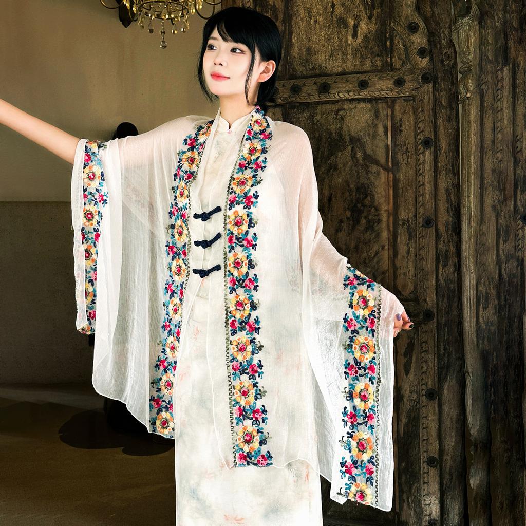 Retro Sonnenschutz Schnalle Schal Strandtuch Neuer Chinesischer Stil Dünner Ethnischer Schal Temperament Baumwolle Leinen Schal Kopftuch