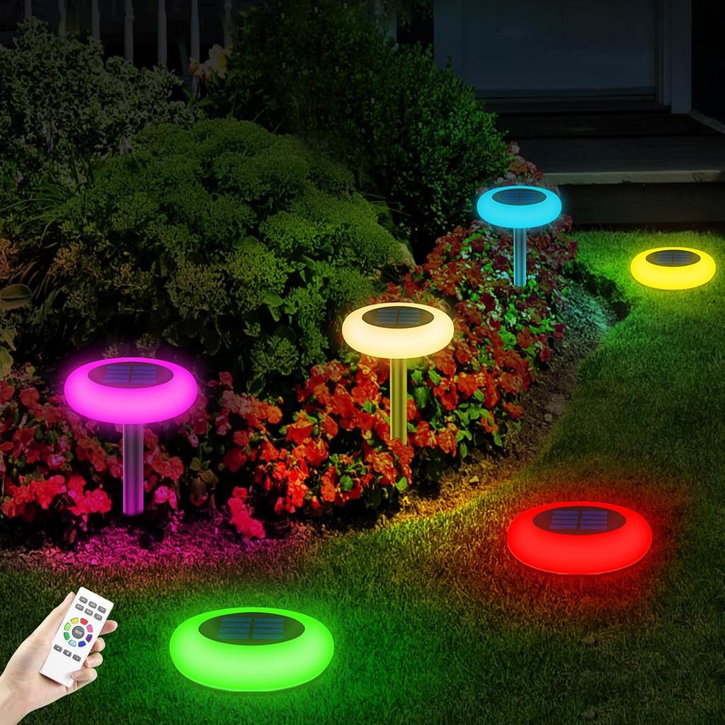 Colorful Solar Colorful Solar Lights Outdoor, Color Changing Solar Lights with Remote, Colorize Pathway Lights Solar Garden Lights for Landscape