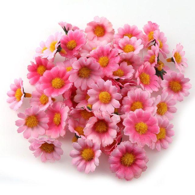 100pcs Mini Dasiy Artificial Flowers Head Wedding Decoration for Home Decor DIY Wreath Gift Box Scrapbooking Craft Fake Flower