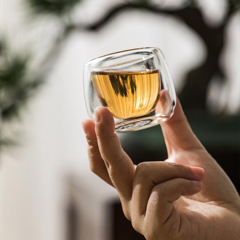 2pcs Set 50ml Insulated Glass Cup Transparent Espresso Foreign Wine Vodka Liquor Glasses Creative Double Layer Kung Fu Tea Mug