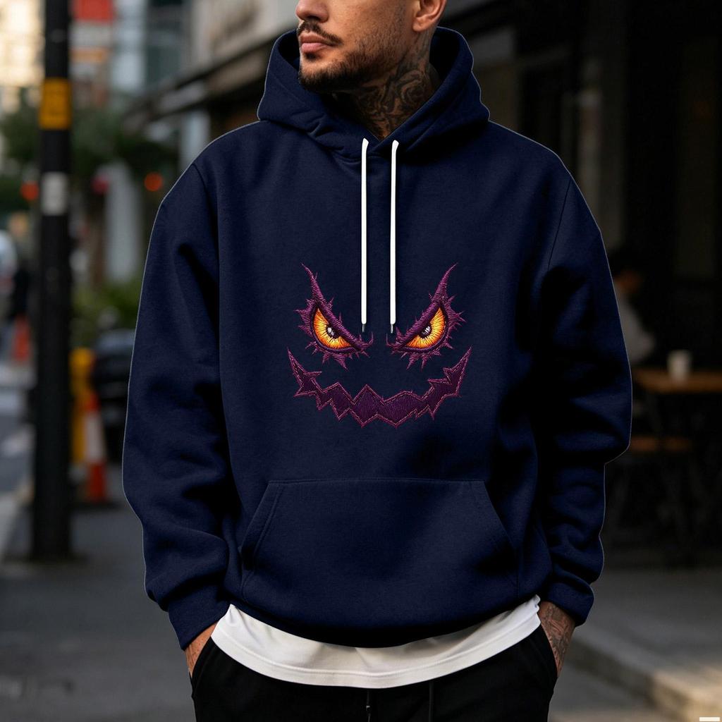 Men's Halloween Print Pullover Hoodie for Holiday Party and Cold