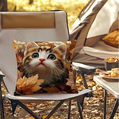 Maple Leaf Cat Cushion Covers 18x18Inch Couch Throw Pillow Case For Car Pillowcase Living Room Autumn Fall Decoration
