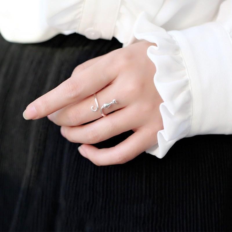 Ladies' Silver Cat Ring, Can Be Opened And Adjusted In Size, Simple And Fashionable Ring, Versatile Accessory Jewelry.