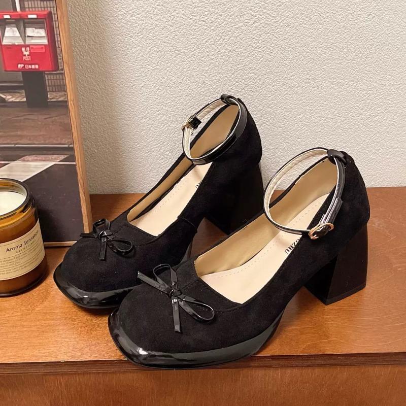 Women's Shoes Sweet Bow Knot Mary Jane Shoes Thick Heel Round Toe Single Footwear Banquet High Heels Dress Shoes for Women Pumps