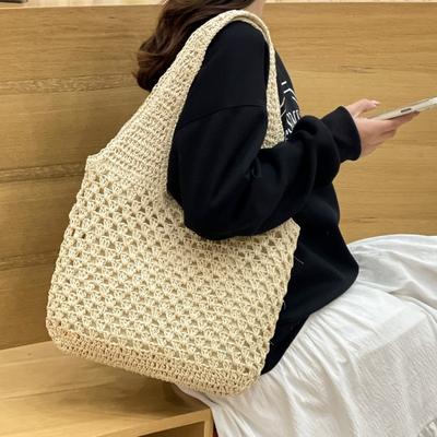 Nova bolsa de ombro para férias de lazer à beira-mar casual simples tendência sob o braço palha trançada reticulada bolsa de praia