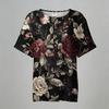 Women’s Floral Print Cotton Linen Short Sleeve Henley Shirt with Chest Pocket Casual Loose Fit Button Neck Top