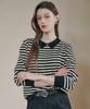 MAXZA Cubic Button Striped Open Collar Knit