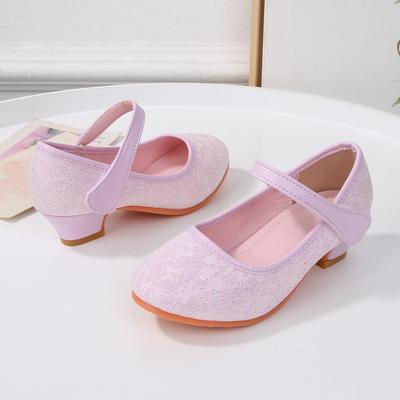 Tacones Altos de Cristal de Princesa para Niñas - Zapatos de Encaje con Lazo Estilo Elsa de Cuero para Primavera y Otoño