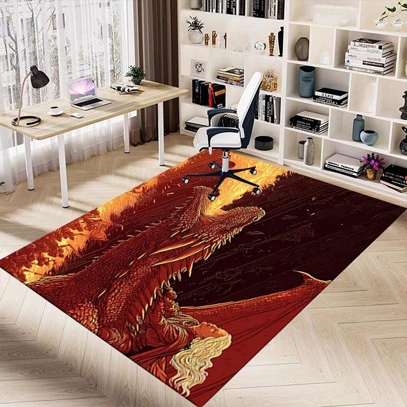 1pc Fire and Blood Office Carpet Chair Mats, Home Decor Mat Fantasy Theme Mat Durable Mat, Dragon Decor,Suitable for Fantasy Theme Lovers