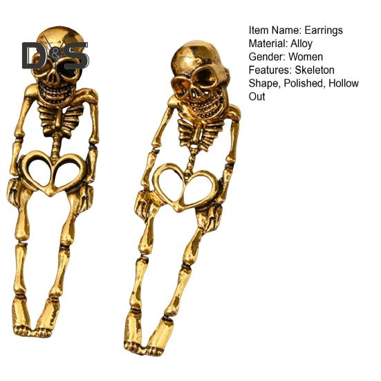 1 Pair Women Halloween Earrings Skeleton Shape Punk Exaggerated Polished Alloy Skull Jewelry Club Party Ear Jewelry