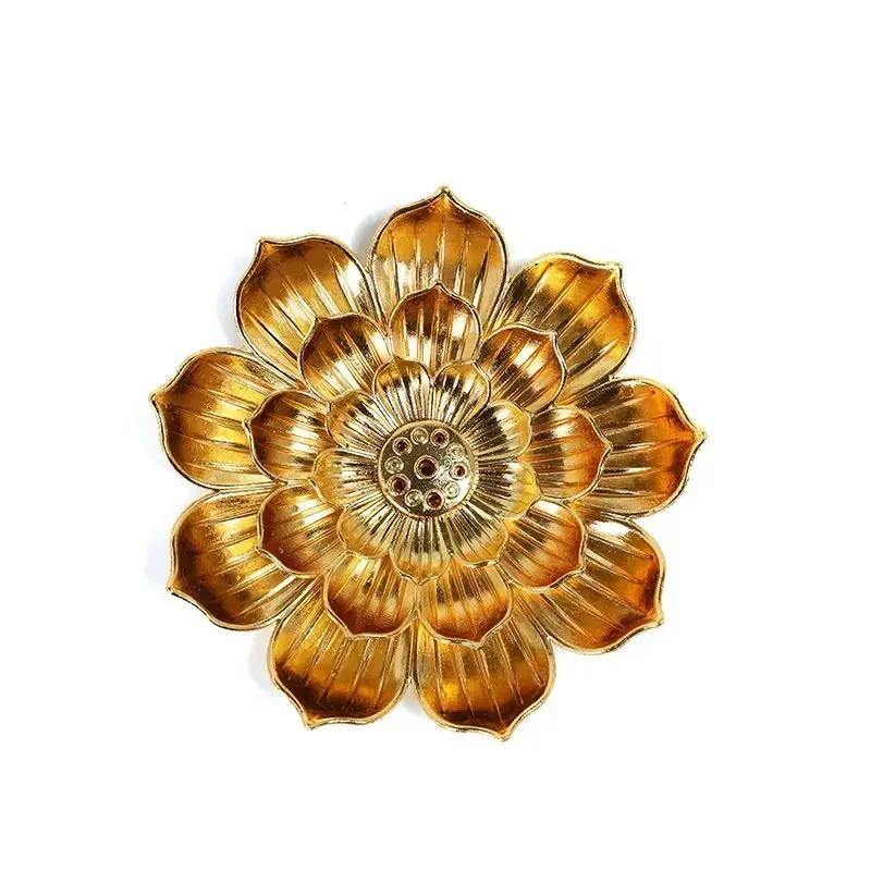 1Pc,Gold Lotus Flower Incense Insert Incense Seat Incense Table Household Line Incense Censer Incense Stove (Without Incense)