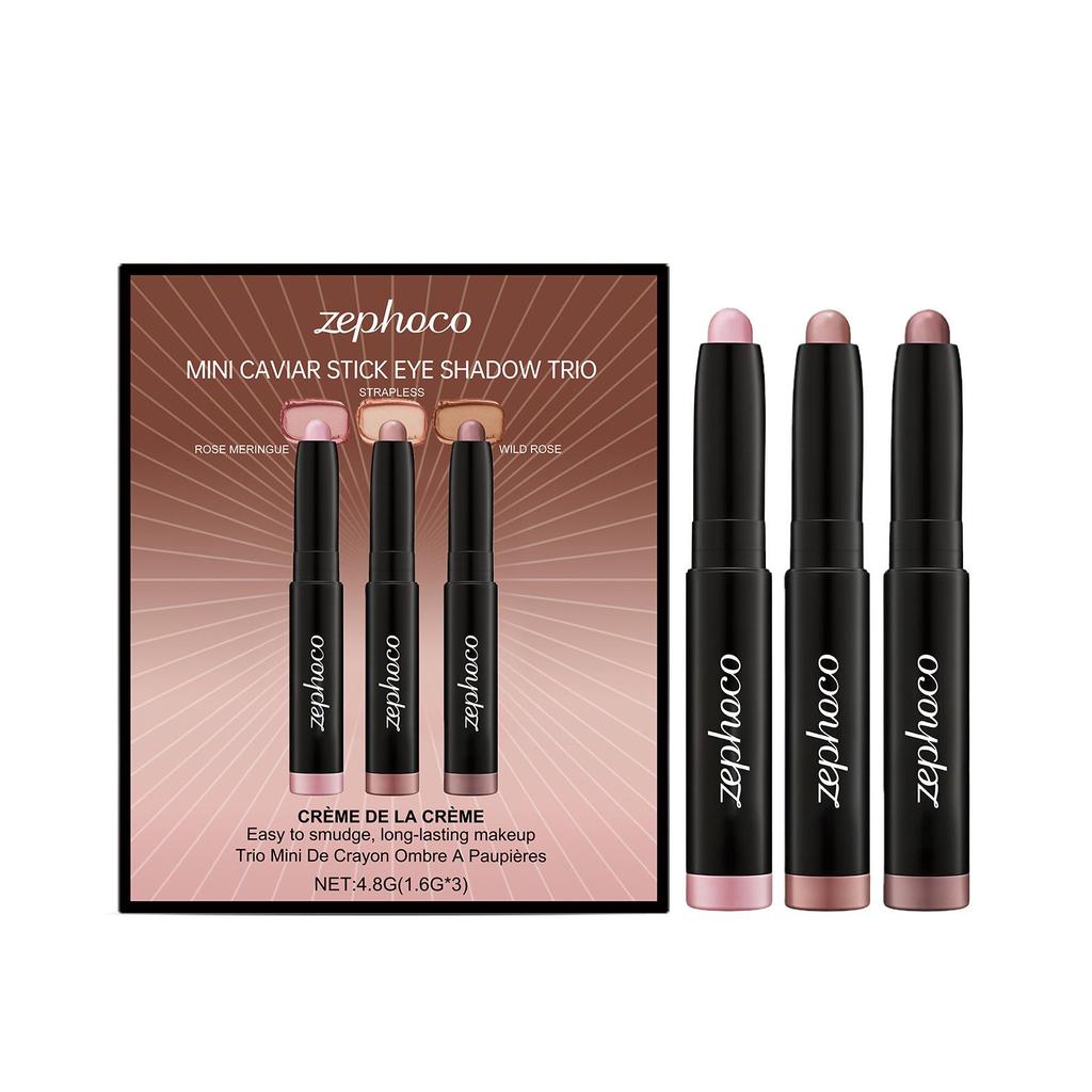 Zephoco Seidige & Pigmentierte Creme-Lidschattenstift-Set - 3 Vielseitige, Einfach Aufzutragende Farben für den Täglichen Gebrauch