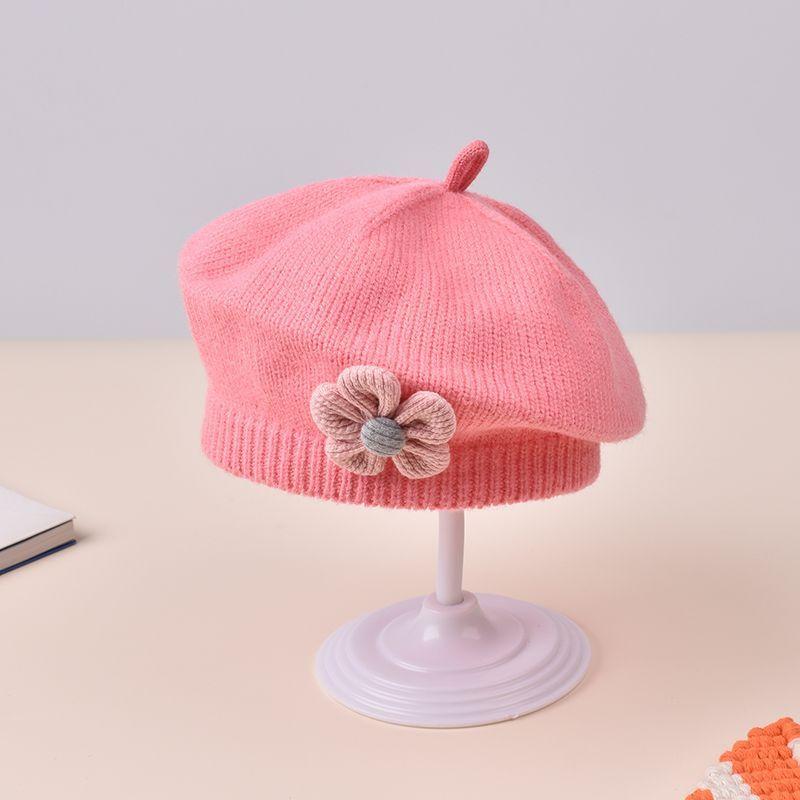 Winter Baby Girls Knitted Flower Bell Hat Cotton Sun Protection Windproof Multi Color Infant Beret for Toddler