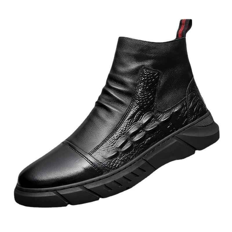 Warm Martin Boots Men's Crocodile Pattern Locomotive Shoes Tooling Men's Trendy Shoes Autumn and Winter Velvet