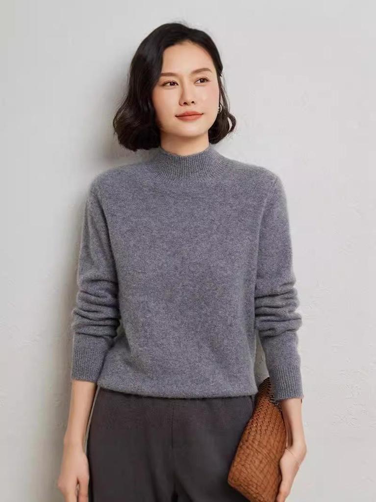 2024 Cashmere Women's Half-High Collar Slimming Pullover Wool Sweater, Long Sleeve, Autumn/Winter Collection
