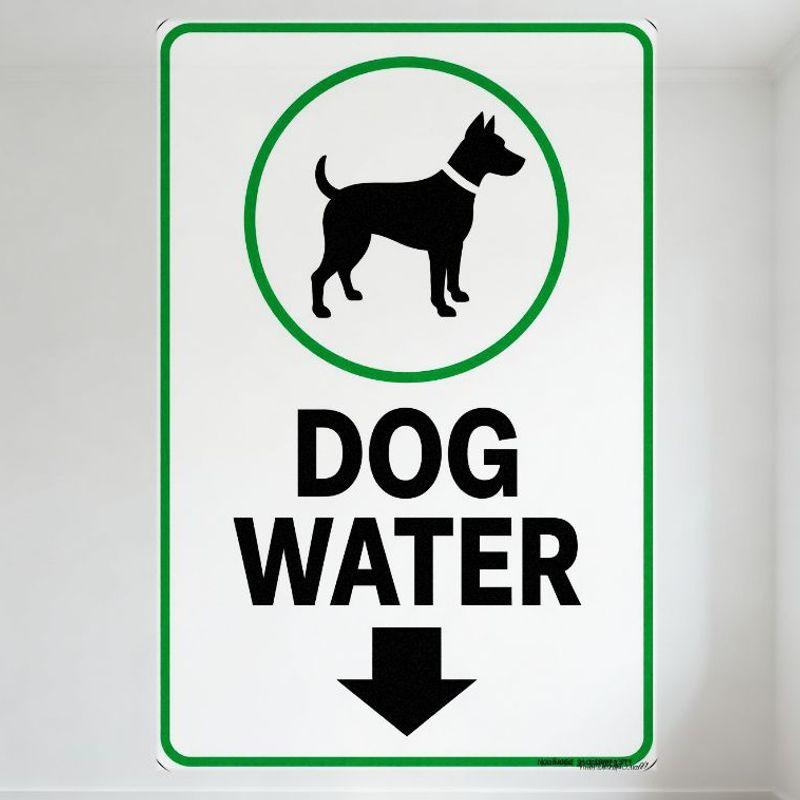 Dog Water Sign, Dog Silhouette Metal Tin Sign for Pet Supplies Store, Home Decor, Pet Shop, White Background Green Border with A