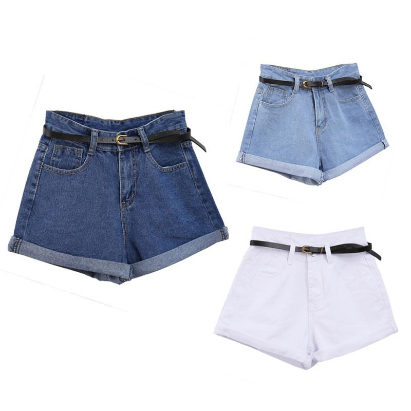 Retro Jeans Damen Sommer High Waist Aufgerollte Denim Jeansshorts mit Taschen Übergröße Shorts