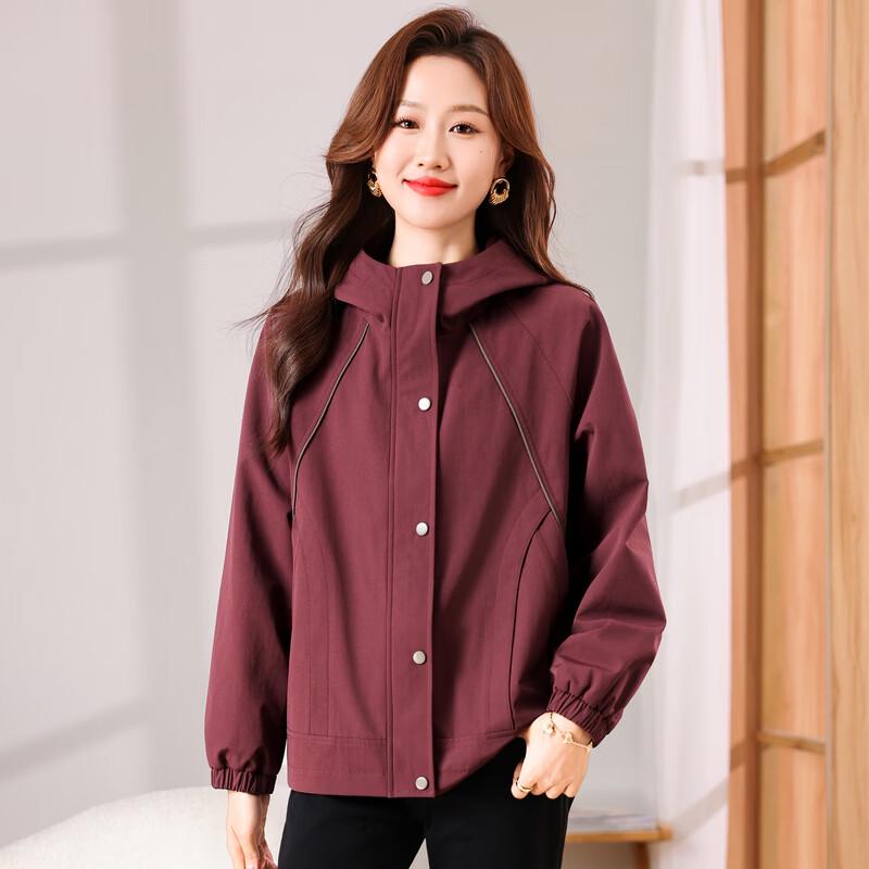 Yalu Women's Casual Hooded Windbreaker Jacket for Mature Women