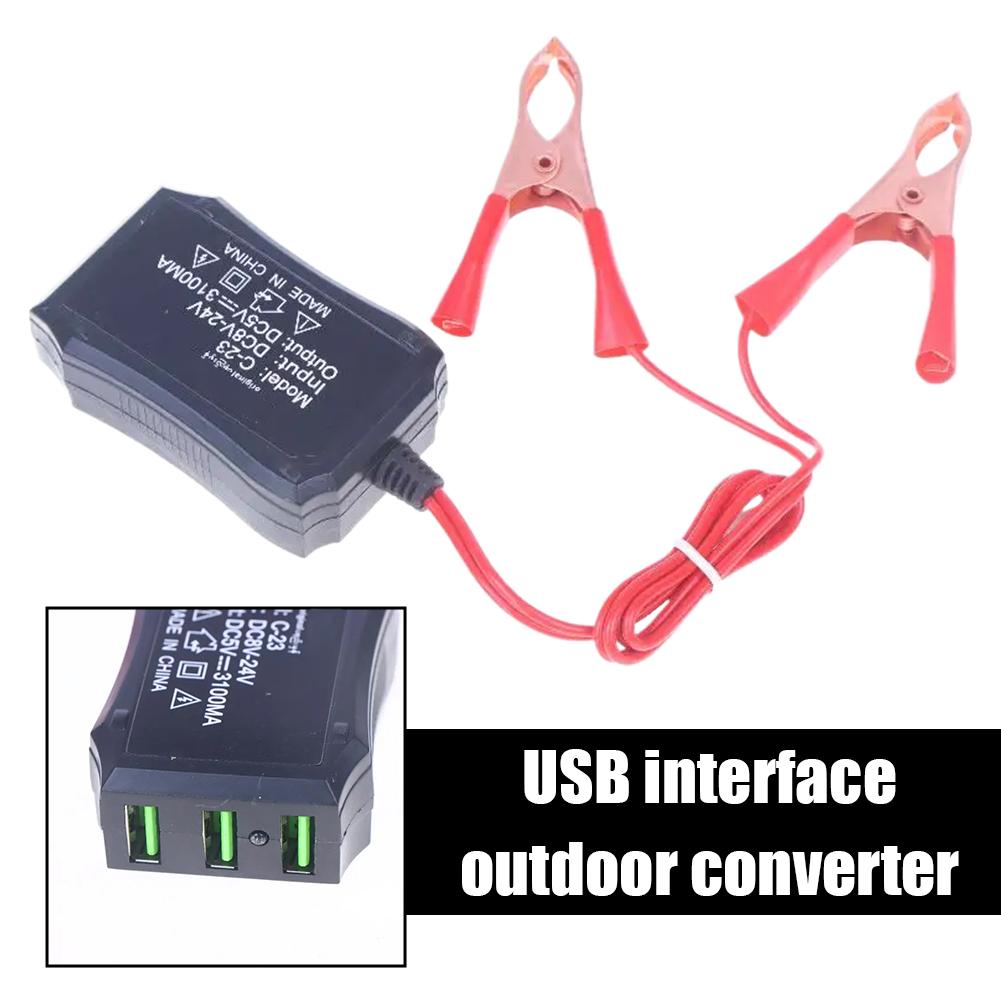12V 24V To 5V 3USB Port Power Adapter With Battery Clip For Charging Cell Phone Emergency USB Power High Efficiency Tool