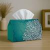 1pc Tissue Box Holder Featuring a Coastal Minimalist Coral Design In Ocean Marine Teal, Made from Durable Polyester, Perfect for The Kitchen, Living R