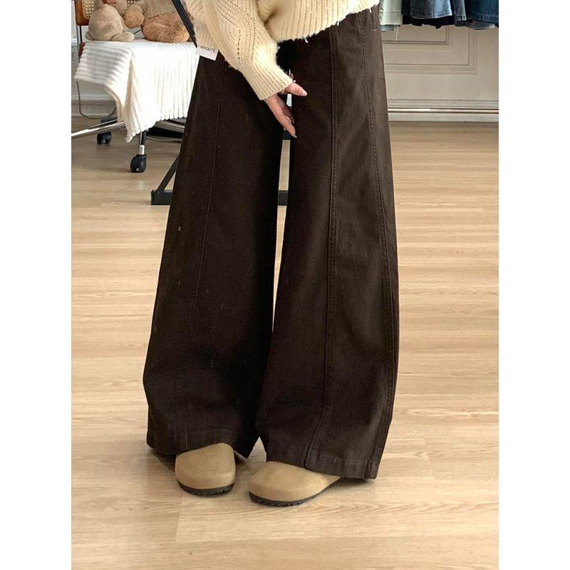 

Coffee Brown Wide-Leg Jeans for Women, 2026 New Summer Thin Style, Plus Size, Slimming for Pear-Shaped Body Curry color 2XL [Recommended 70-80kg]