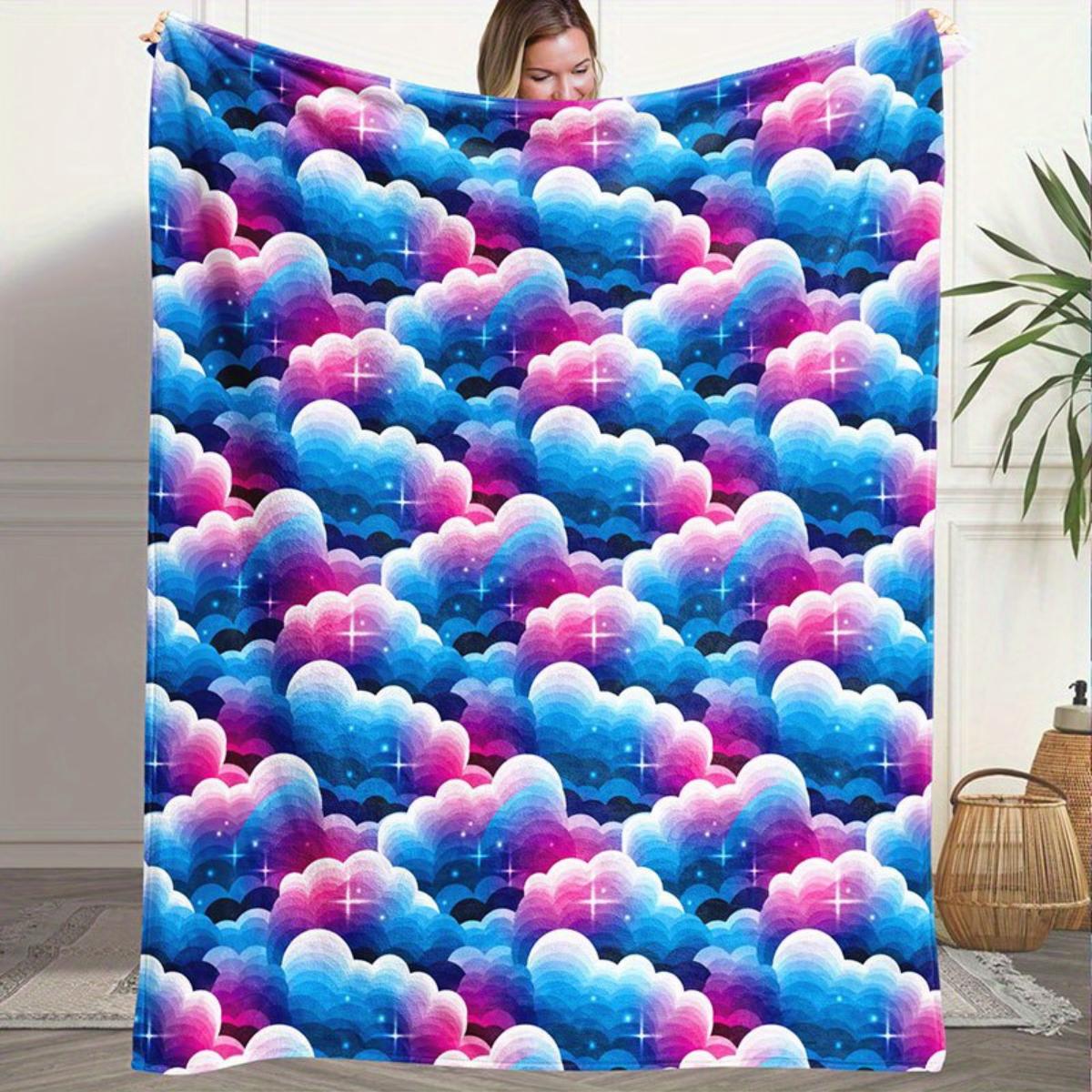 1 fluffy flannel blanket with galaxy cloud print - warm and cozy, perfect for sofas, offices, beds, camping, and Christmas. 130x150cm