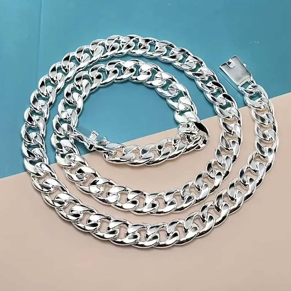 Metal Silver-plated Neck Chain Square Buckle Exaggerated Men Necklace  Clothing Accessories