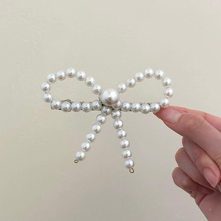 French Pearl Bow Hair Clip – Elegant Spring Clip Hairpin for Women