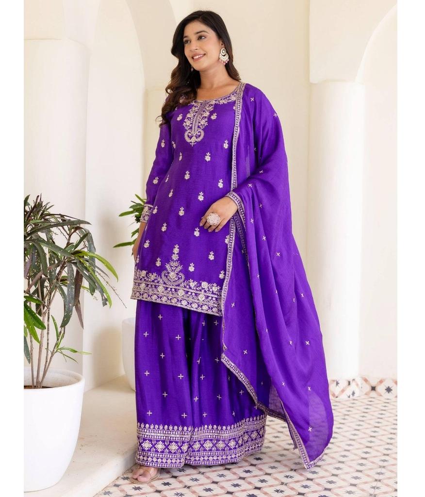 Party Wear Chinon Salwar Suit Women Bollywood Indian Ethnic Salwar Kameez Palazzo Set