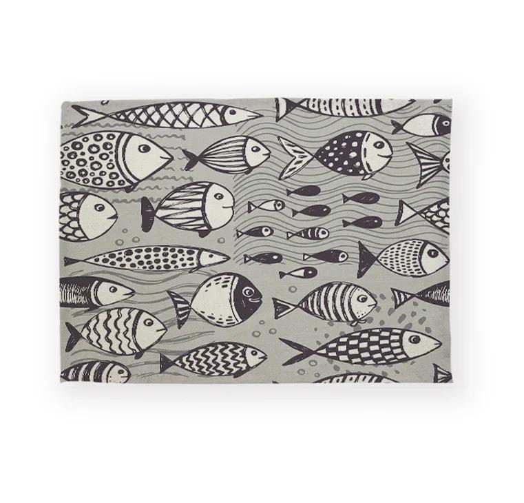 Fisch Meeresleben Muschel Muster Küchen-Tischset Leinen Esstisch-Matten Untersetzer Schale Tasse Matte Fisch Haus Dekoration Tisch s