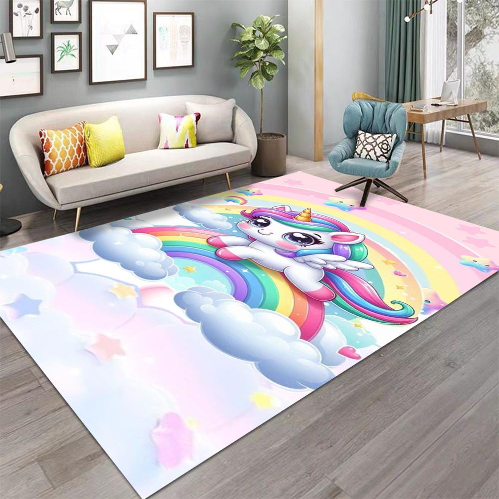 Cartoon Rainbow Unicorn Carpet for Girls Bedroom Bedside Rug Living Room Decor Sofa Rug Children's Play Mat  Nursery Floor Mat