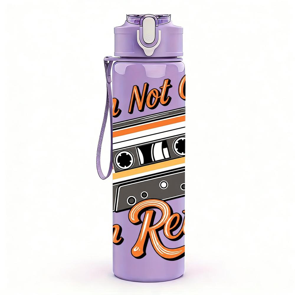 1PC Retro Cassette Tape Quote Graphic,750ml Color Plastic Sports Water Bottle,Leakproof Flip Straw Lid,Suitable for Sports Office Home Use